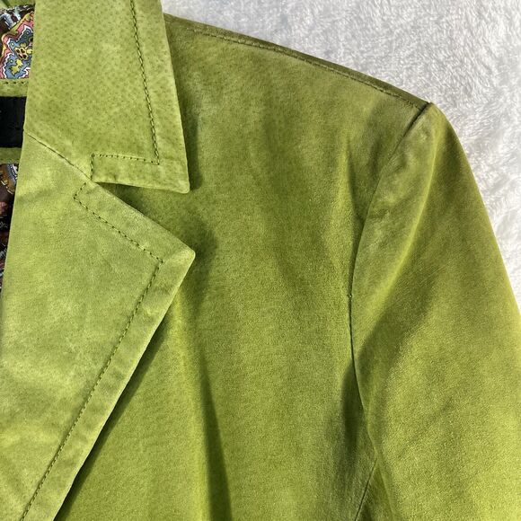 Colebrook Large Suede Leather Lime Green Jacket Women's Paisley Lined 2 Button - Picture 2 of 11